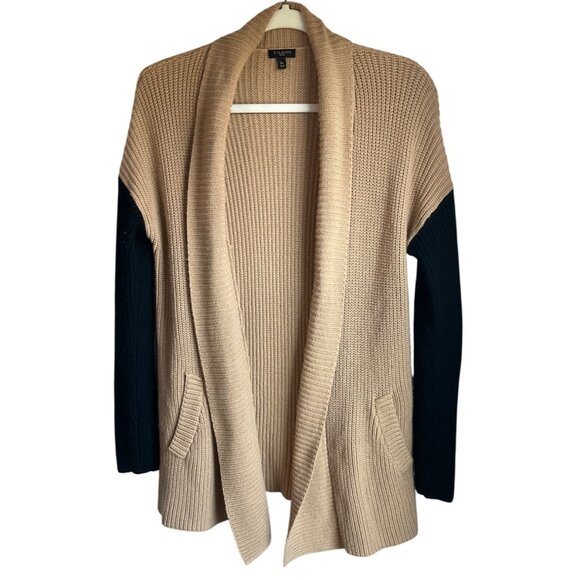 Talbots Sweaters - Talbots Medium P Cardigan Sweater Camel Black Colorblock Lambswool Blend